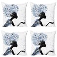 thumbnail image 1 of Ambesonne Retro Throw Pillow Cover 4 Pack, Flower Haired Snowflakes, 20", Slate Blue and Black, 1 of 6