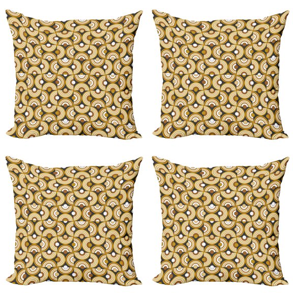 Ambesonne Retro Throw Pillow Cover 4 Pack, Funky Abstract Rounded, 16", Grey Marigold Cinnamon