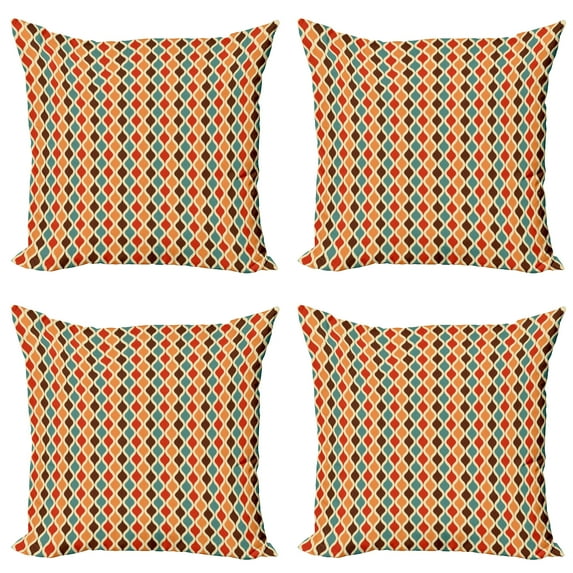 Ambesonne Retro Throw Pillow Cover 4 Pack, Funky Different Forms, 24", Multicolor