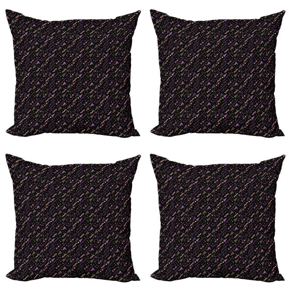Ambesonne Retro Throw Pillow Cover 4 Pack, Geometrical Memphis Style, 18", Purple Pale Yellow Black