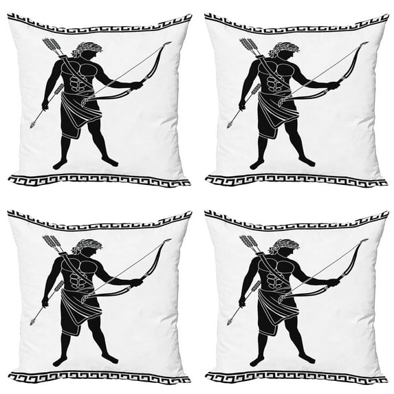 Ambesonne Retro Throw Pillow Cover 4 Pack, Hellenic Bowman Eros, 24", Black and White