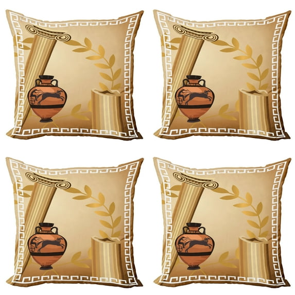 Ambesonne Retro Throw Pillow Cover 4 Pack, Hellenic Heritage, 18", Pale Brown Cinnamon