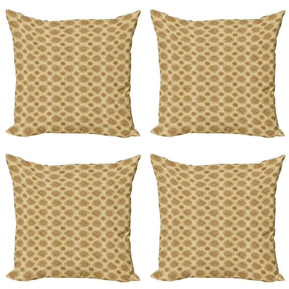 Ambesonne Retro Throw Pillow Cover 4 Pack, Interlacing Circles Petal, 16", Tan and Caramel