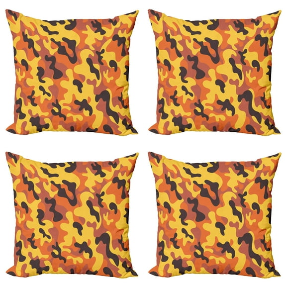 Ambesonne Retro Throw Pillow Cover 4 Pack, Lively Colorful Camo Art, 16", Yellow Orange Dried Rose