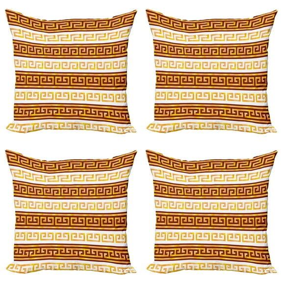 Ambesonne Retro Throw Pillow Cover 4 Pack, Meanders, 16", Redwood Apricot