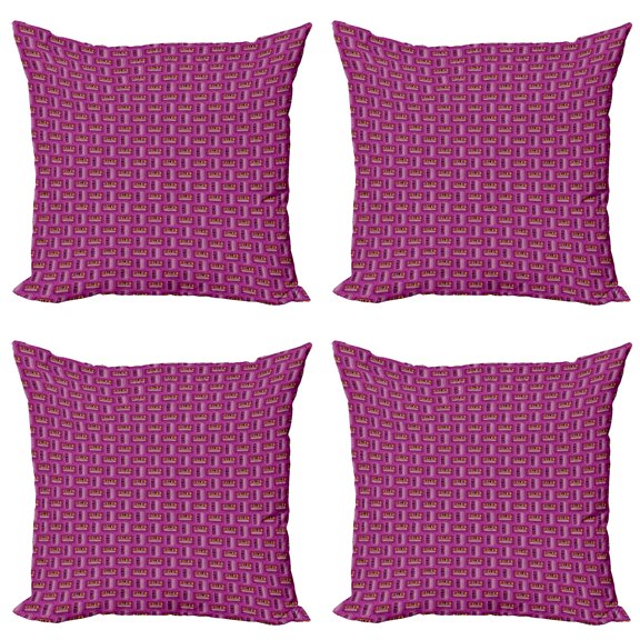 Ambesonne Retro Throw Pillow Cover 4 Pack, Nineties Design Classic Motif, 20", Yellow and Pink