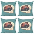 thumbnail image 1 of Ambesonne Retro Throw Pillow Cover 4 Pack, Nostalgic Antique Vehicle, 20", Red Yellow Teal, 1 of 7
