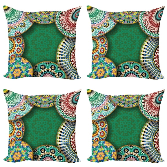 Ambesonne Retro Throw Pillow Cover 4 Pack, Oriental Hippie Motif, 16", Multicolor