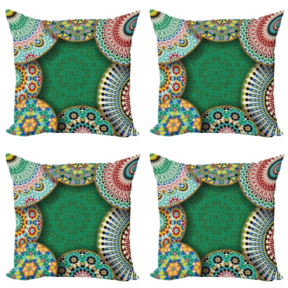 Ambesonne Retro Throw Pillow Cover 4 Pack, Oriental Hippie Motif, 20", Multicolor