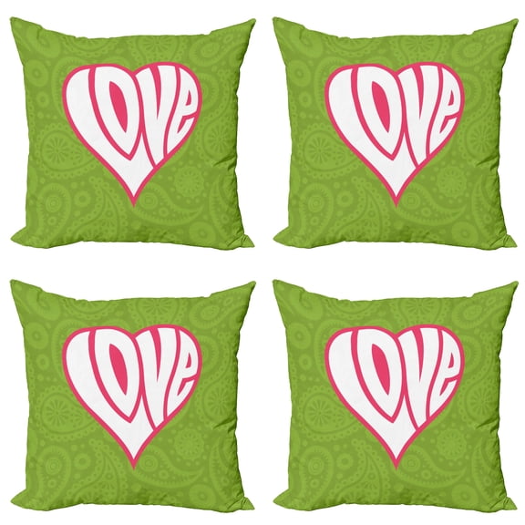Ambesonne Retro Throw Pillow Cover 4 Pack, Paisley Love Nutrient, 16", Green White Pink