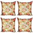 thumbnail image 1 of Ambesonne Retro Throw Pillow Cover 4 Pack, Psychedelic Floral Motif, 16", Pink Green Cream, 1 of 6
