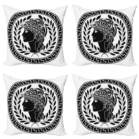 Ambesonne Retro Throw Pillow Cover 4 Pack, Roman Muse Portrait, 16", Black White