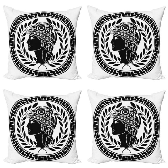 Ambesonne Retro Throw Pillow Cover 4 Pack, Roman Muse Portrait, 18", Black White