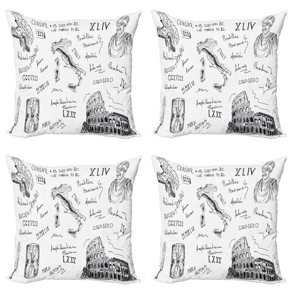 Ambesonne Retro Throw Pillow Cover 4 Pack, Roman Period, 20", Black and White