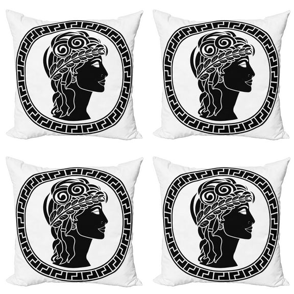 Ambesonne Retro Throw Pillow Cover 4 Pack, Roman Woman, 16", Black White