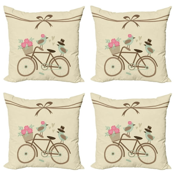 Ambesonne Retro Throw Pillow Cover 4 Pack, Romantic Bird Couple, 24", Multicolor