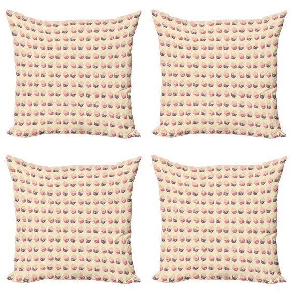 Ambesonne Retro Throw Pillow Cover 4 Pack, Romantic Cupcake Pattern, 18", Multicolor
