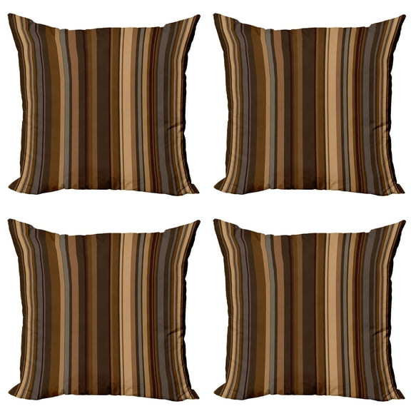 Ambesonne Retro Throw Pillow Cover 4 Pack, Shades of Earthen Tones, 18", Tan and Brown