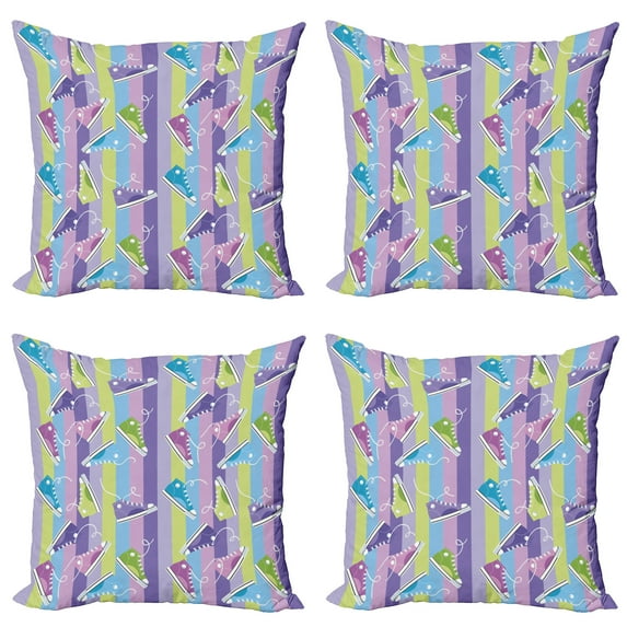 Ambesonne Retro Throw Pillow Cover 4 Pack, Sneakers Stripes Youth, 24", Multicolor