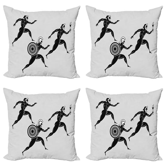 Ambesonne Retro Throw Pillow Cover 4 Pack, Spartan Runners Body, 16", Pale Grey Black