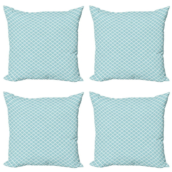 Ambesonne Retro Throw Pillow Cover 4 Pack, Squares Lines Geometric, 16", Sky Blue White