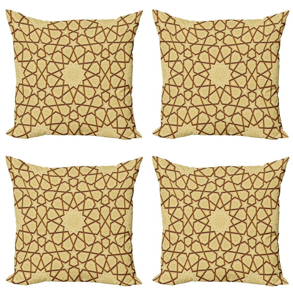 Ambesonne Retro Throw Pillow Cover 4 Pack, Star Shapes, 16", Cream Brown