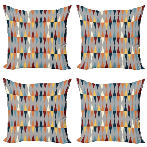 Ambesonne Retro Throw Pillow Cover 4 Pack, Triangles Diamond Motifs, 18", Multicolor