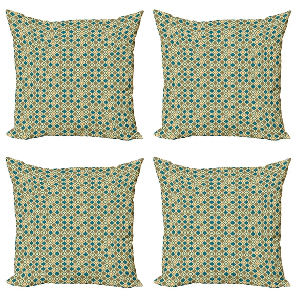 Ambesonne Retro Throw Pillow Cover 4 Pack, Vertical Ogee Shapes Vintage, 16", Cream Beige Blue