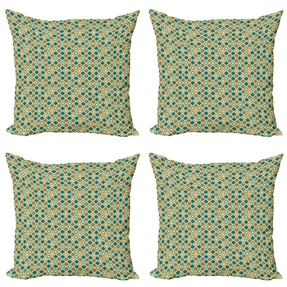 Ambesonne Retro Throw Pillow Cover 4 Pack, Vertical Ogee Shapes Vintage, 24", Cream Beige Blue