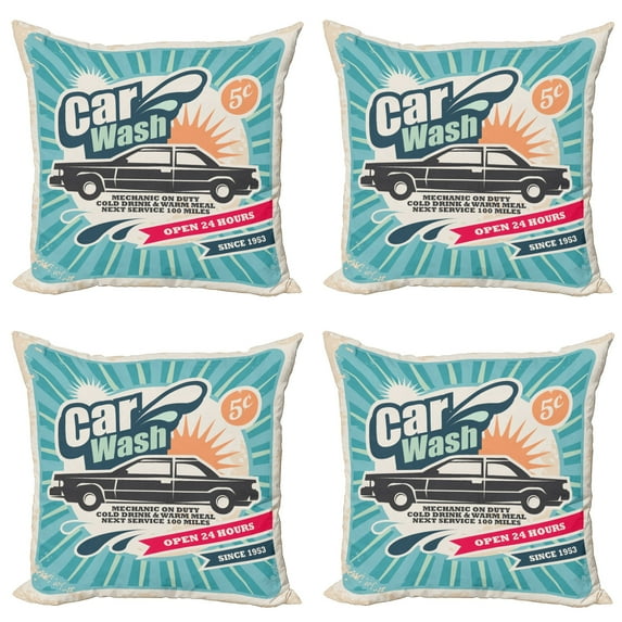 Ambesonne Retro Throw Pillow Cover 4 Pack, Vintage Car Repair Artwork, 20", Multicolor