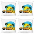 thumbnail image 1 of Ambesonne Retro Throw Pillow Cover 4 Pack, Vintage Car in City Miami, 20", Orange Yellow and Blue, 1 of 6