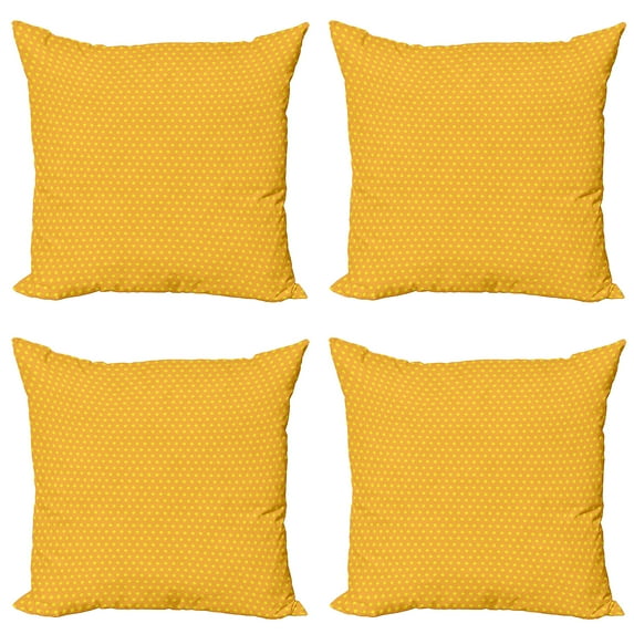Ambesonne Retro Throw Pillow Cover 4 Pack, Vintage Dots Marigold, 24", Marigold and Yellow