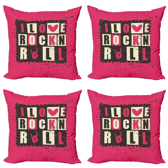 Ambesonne Retro Throw Pillow Cover 4 Pack, Vintage Letters Grungy, 16", Pink Charcoal Grey Beige