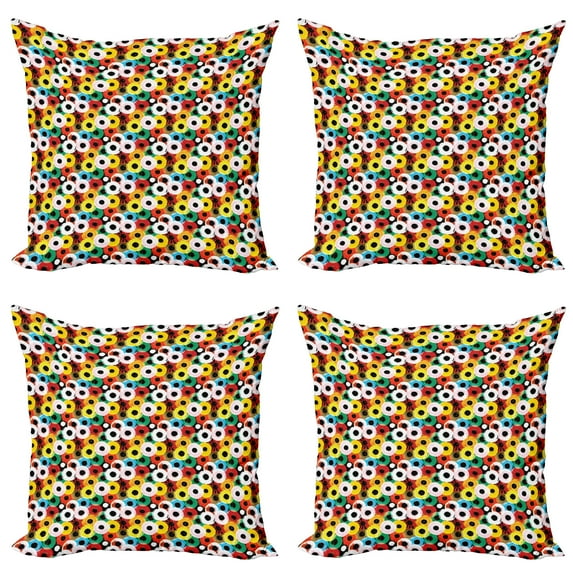 Ambesonne Retro Throw Pillow Cover 4 Pack, Vivid Ring Records Vinyl Art, 20", Multicolor