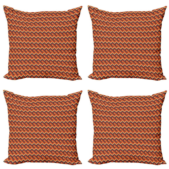 Ambesonne Retro Throw Pillow Cover 4 Pack, Wavy Zig Zag Pattern, 24", Multicolor