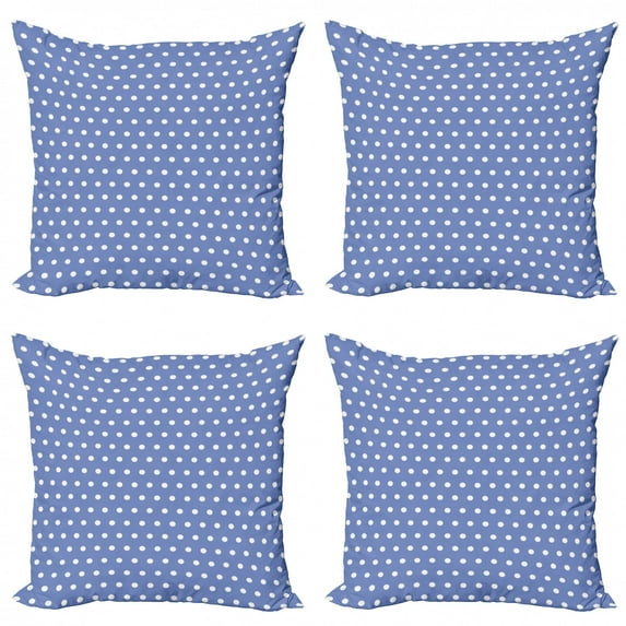 Ambesonne Retro Throw Pillow Cover 4 Pack, White Classic Polka Dots, 18", Violet Blue White