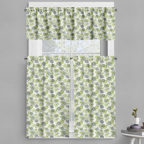 Ambesonne Retro Valance & Curtain, Abstract Floral Polka Dot, 55"x24", Apple Green Sage Green