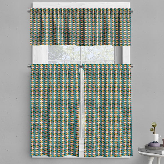Ambesonne Retro Valance & Curtain, Abstract Wavy Line Art, 55"x45", Multicolor