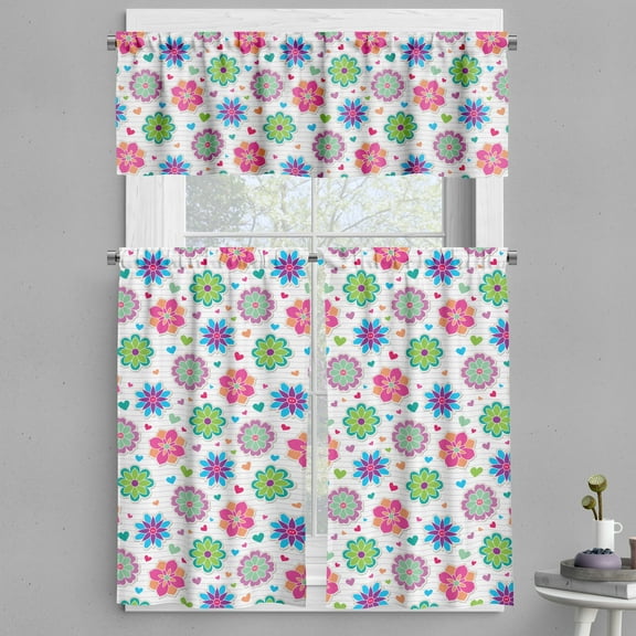 Ambesonne Retro Valance & Curtain, Chamomiles and Hearts, 55"x30", Multicolor