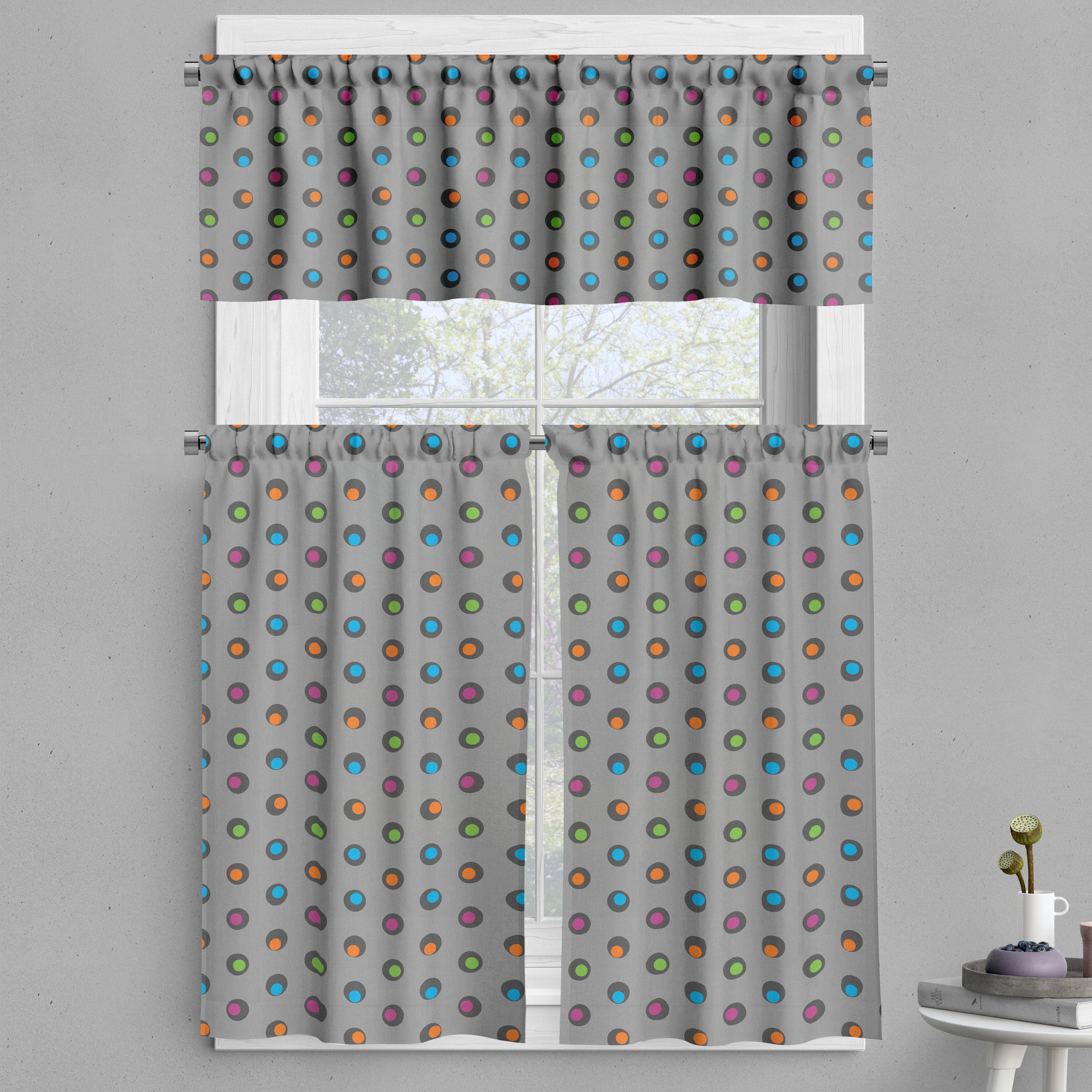 Ambesonne Retro Valance & Curtain, Circles Rhythmic Composition, 55"x36
