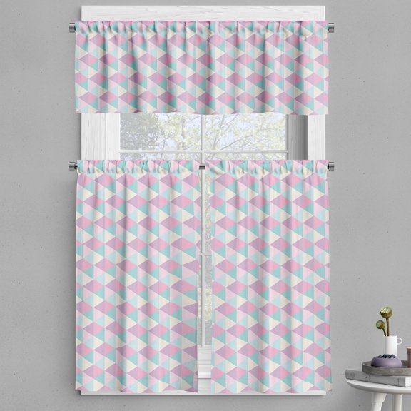 Ambesonne Retro Valance & Curtain, Colorful Triangles Vintage, 55"x24", Soft Pink and Pale Seafoam
