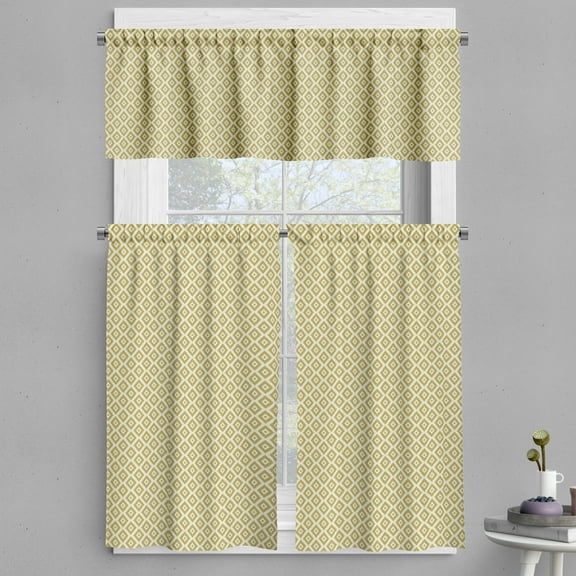 Ambesonne Retro Valance & Curtain, Diamond Line Pattern, 55"x36", Yellow and Cream