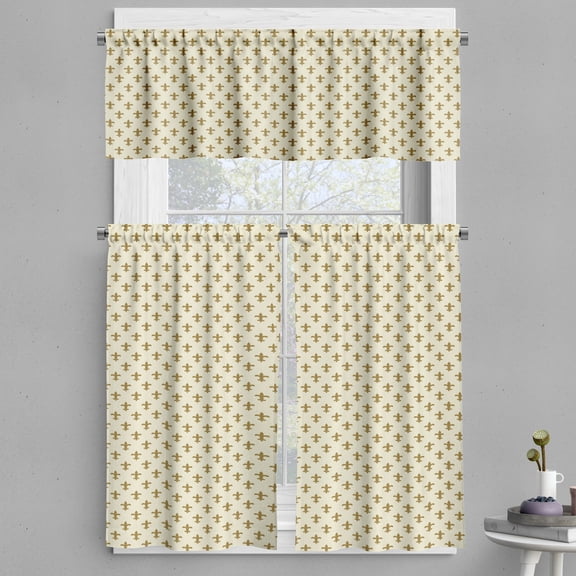 Ambesonne Retro Valance & Curtain, Flower of the Lily Design, 55"x24", Cream and Yellow