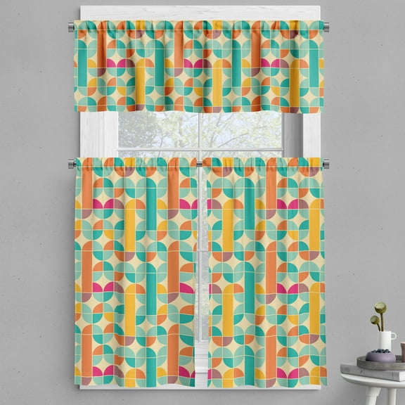 Ambesonne Retro Valance & Curtain, Funky Mosaic Forms, 55"x36", Multicolor