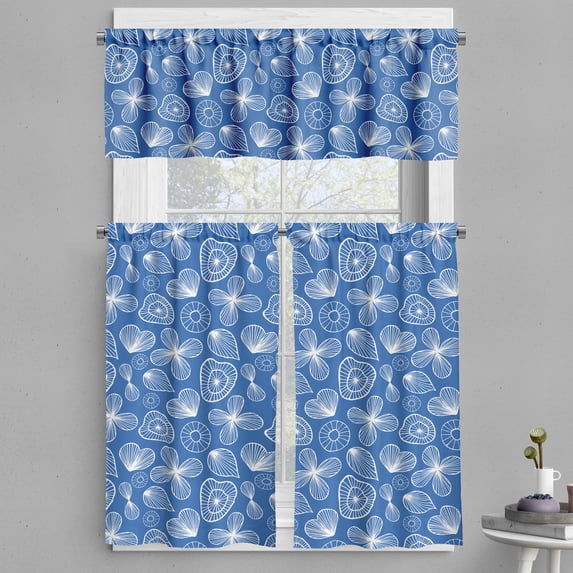 Ambesonne Retro Valance & Curtain, Heart Circle Flower Shapes, 55"x30", Azure Blue and White