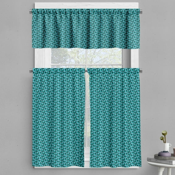 Ambesonne Retro Valance & Curtain, Hexagons 3D Cubes Pattern Art, 55"x24", Aqua Dark Teal Blue