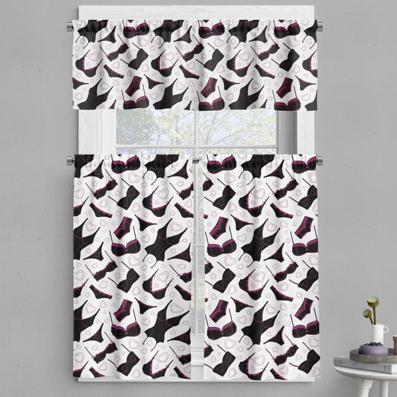 Ambesonne Retro Valance & Curtain, Lingerie Women`s Fashion, 55"x24", Black Fuchsia White