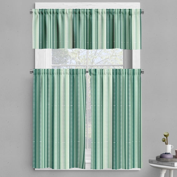 Ambesonne Retro Valance & Curtain, Minimalist Lines Pattern Art, 55"x36", Pale Teal and Forest Green