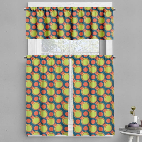Ambesonne Retro Valance & Curtain, Orange and Green Circles, 55"x30", Yellow Green Orange