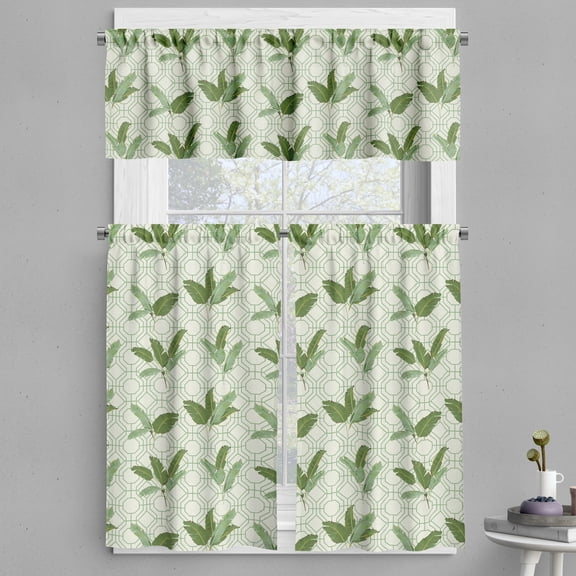 Ambesonne Retro Valance & Curtain, Palm Leaves Geometric, 55"x36", Olive Green Cream